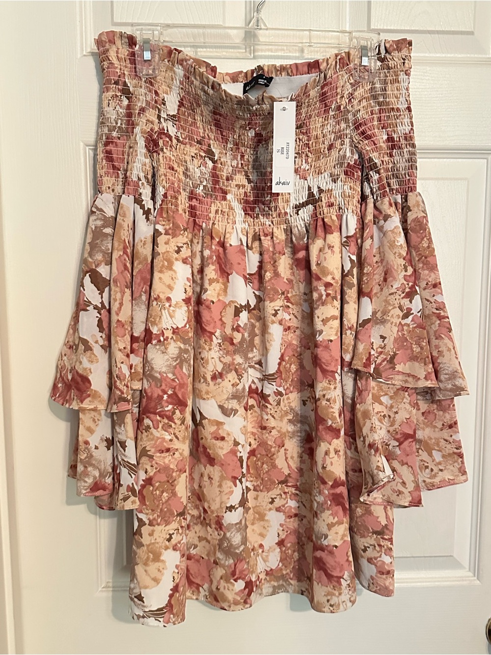 Akai Pink Floral Off-Shoulder Mini Dress